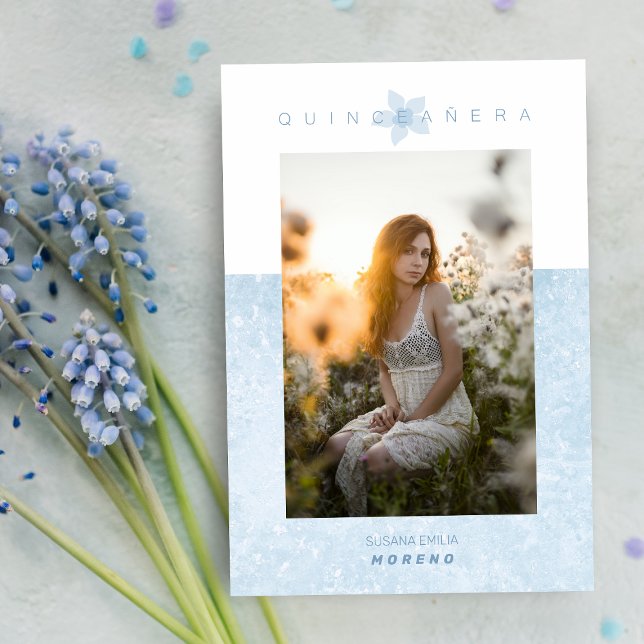 Blå Marmor Effekt Romantiskt Foto Quinceañera Inbjudningar (Skapare uppladdad)