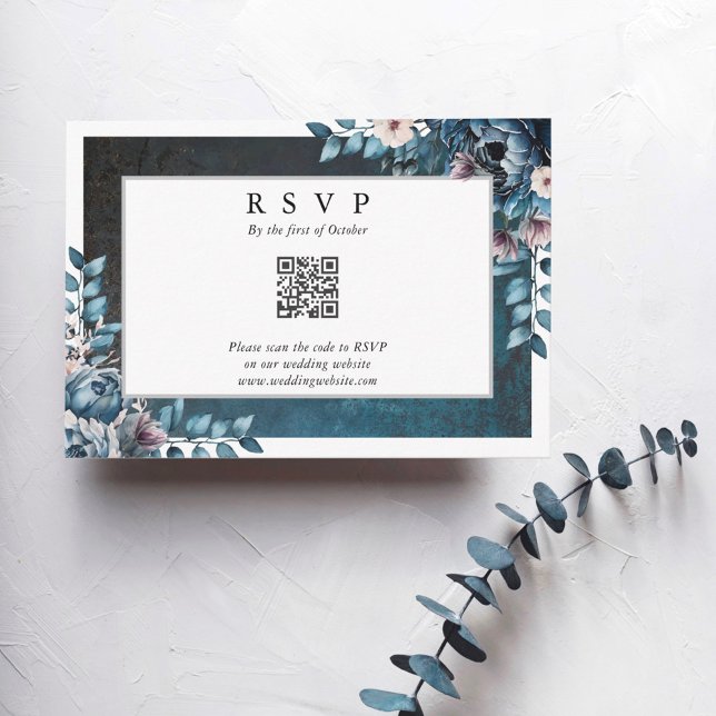 Blå Marmor Elegant Bröllops RSVP QR-kod OSA Kort (Skapare uppladdad)