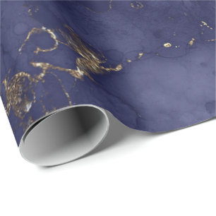 Blå marmor Guld Bläck Grungy Black Abstrakt Marble Presentpapper