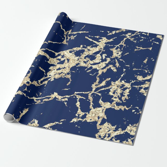 Blå marmor Guld Marble Strokes Gift Idea Presentpapper (Utrullad)