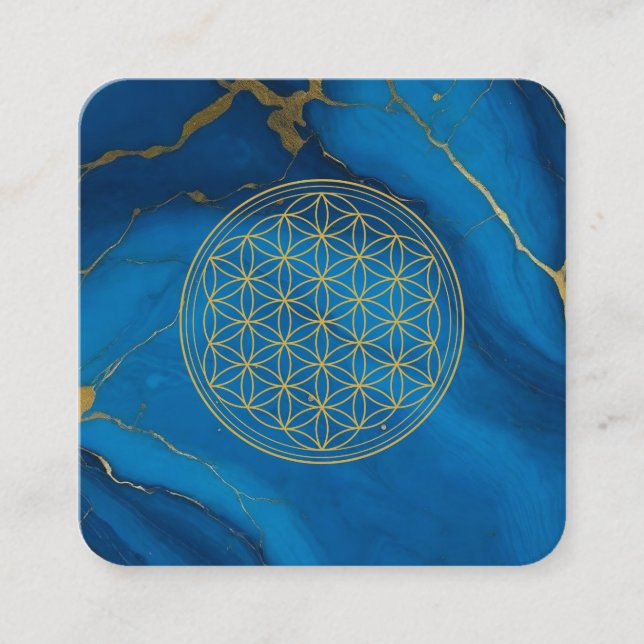 Blå marmor i guld glitter fyrkantigt visitkort (Framsida)