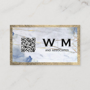 Blå Marmor Läderresa Monogram QR-kod Visitkort
