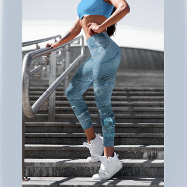 Blå marmor med en ros på varje ben leggings