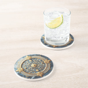 Blå marmor- och Guld-trim Underlägg