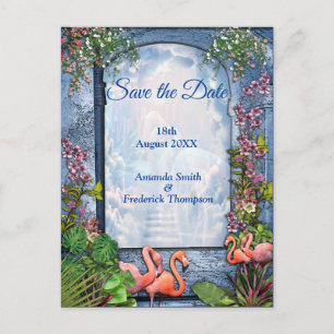 Blå Marmor & Rosa Flamingos Meddelande Vykort