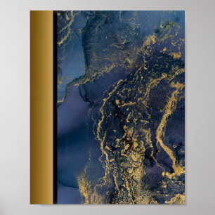 Blå marmor/svart Guld Gräns Art Poster