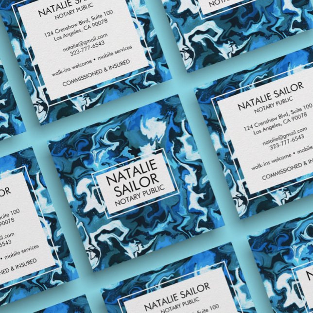 Blå marmor, unik, minimal, modern, notarius public fyrkantigt visitkort (Skapare uppladdad)