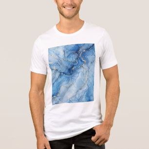Blå marmor vattenfärg mönster med guldådror t shirt