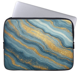 Blå marmorabstrakt med gyllene ådror laptop fodral