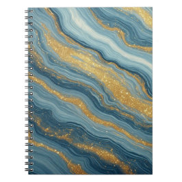 Blå marmorerad abstrakt med guldådror anteckningsbok