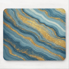 Blå marmorerad abstrakt med guldådror musmatta