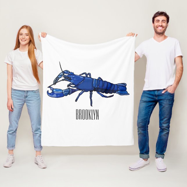 Blå marron kräfta serieillustration fleecefilt (På plats)