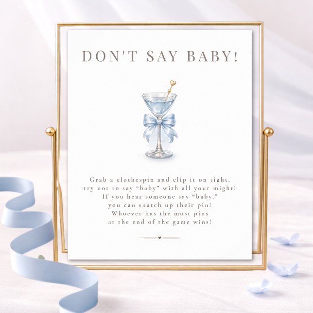 Blå Martini Baby Shower Game Säg Inte Baby Skylt (Skapare uppladdad)