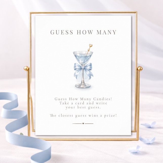 Blå Martini Baby Shower-spel Gissa Hur Många skylt (Skapare uppladdad)