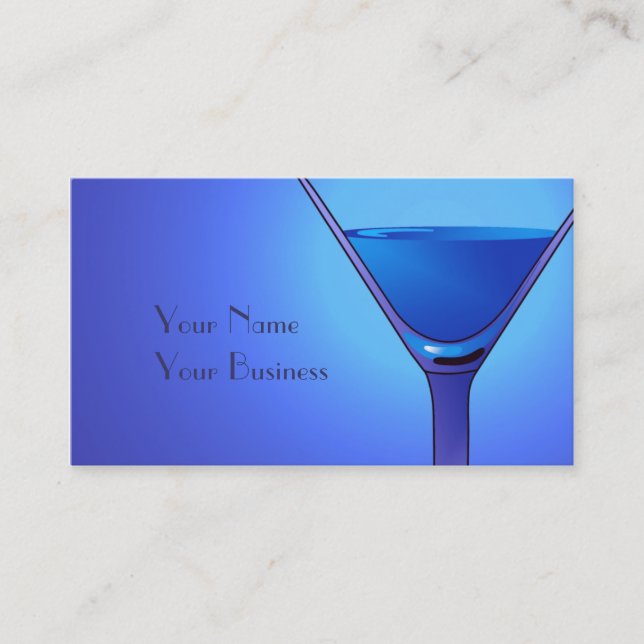 Blå Martini Cocktail Business Card-mallar Visitkort (Framsida)