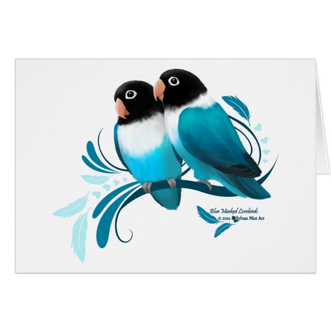 Blå Mask Lovebird Hälsningskort (Framsidan Horizontal)