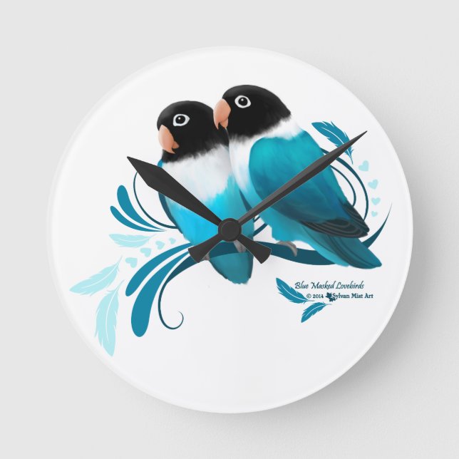 Blå Mask Lovebird Rund Klocka (Framsida)
