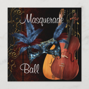 Blå mask, musikinstrument maskerad Boll Inv. Inbjudningar