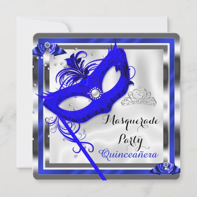Blå Maskerad Quinceanera 15-års födelsedagsfest Inbjudningar (Framsida)