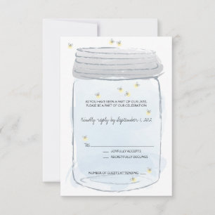Blå Mason-burk & Glödande Lysande Wedding RSVP OSA Kort