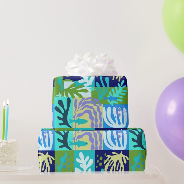 Blå Matisse Papper Cutouts Inspired Ocean Life Presentpapper (Festgåvor)