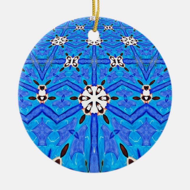 blå matrisrutnätsornament julgransprydnad keramik (Framsidan)