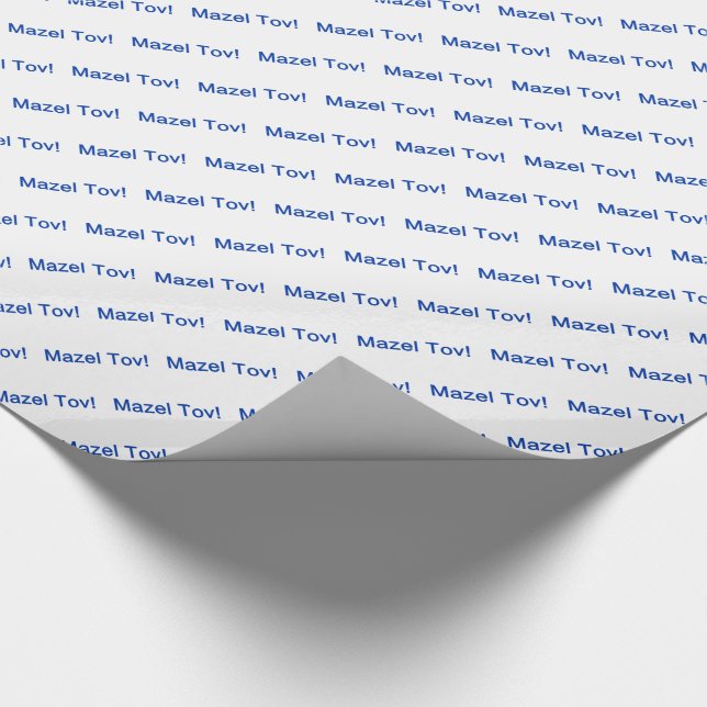 Blå Mazel Tov! (Grattis) på Vit Presentpapper (Hörn)