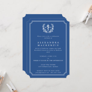 Blå MD Asclepius + Laurel Wand Studenten Inbjudningar