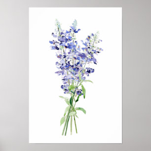 Blå mealyskopsblommor bouquet vattenfärg poster