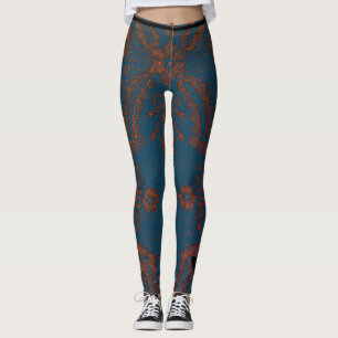 BLÅ MED ANTIQUE SNÖRE MÖNSTER LEGGINGS