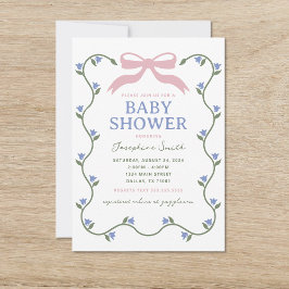 Blå med blommor från Vine Baby Shower Inbjudningar
