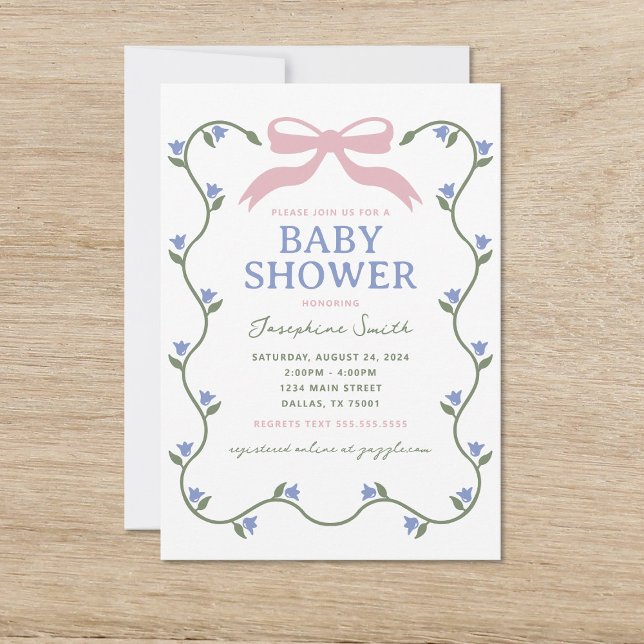 Blå med blommor från Vine Baby Shower Inbjudningar (Skapare uppladdad)