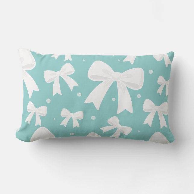 Blå med pärlor och vita band Coquette  Lumbarkudde (Framsida)