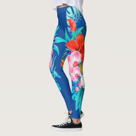Blå med tropisk blomkruka leggings