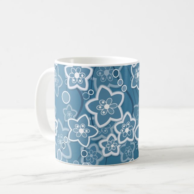 blå med vit, blå, blommor, blom-, rustik, fa kaffemugg (Framsida vänster)