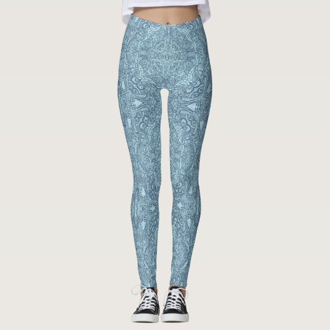 Blå medaljongsbenkläder leggings (Framsida)