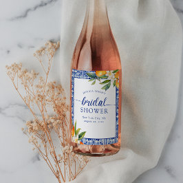 Blå Medelhavs Apelsiner Bröllopsdusch Vinflaska Etikett