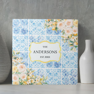 Blå Medelhavsblomma Citron Anpassat Familjenamn Kakelplatta
