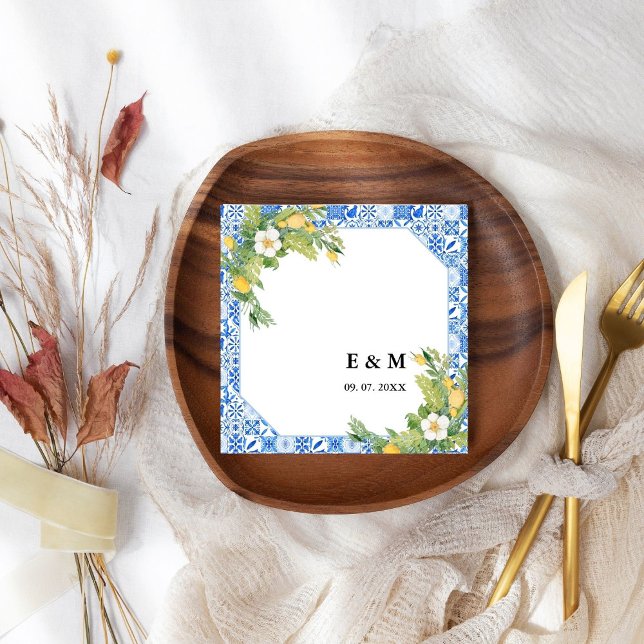 Blå Medelhavsboho lemon bröllop Pappersservett (Skapare uppladdad)