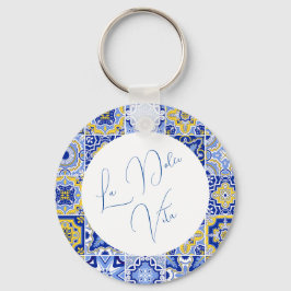 Blå Medelhavsbricka och Citrus Bröllop Nyckelring