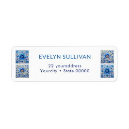 Blå medelhavsbrickor, returadressetikett returadress etikett