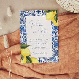 Blå Medelhavskakel och citrusbröllop Inbjudningar