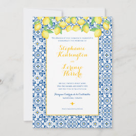 Blå Medelhavsplattor Gul Citron Bröllop Inbjudningar