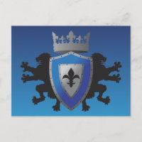 Blå medeltida lejon Heraldik vykort