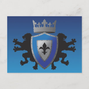 Blå medeltida lejon Heraldik vykort