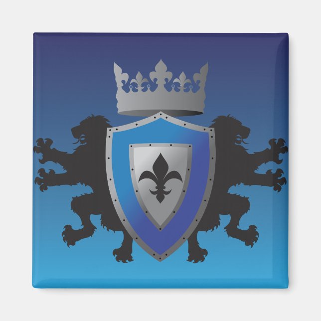 Blå medeltida Lejona Heraldry Magnet (Framsidan)