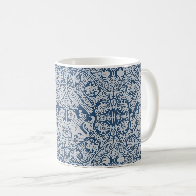 Blå medeltida menagerimugg kaffemugg (Framsida höger)