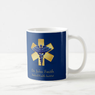 Blå medicin 3D Caduceus Guld Kor Kaffemugg