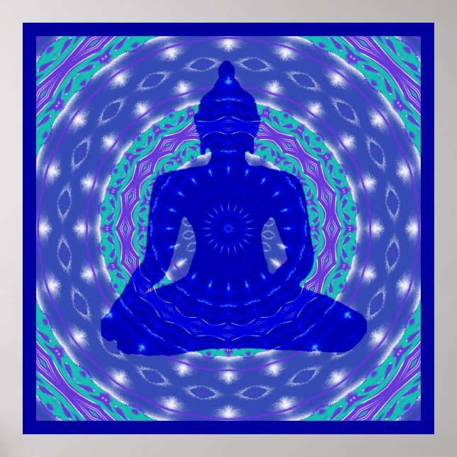 Blå medicinbuddha med färgrik mandala poster (Framsidan)