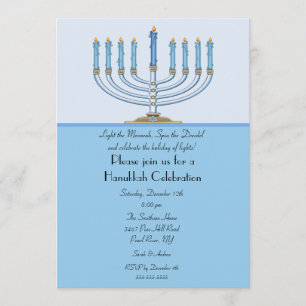 Blå Menorah Hannuka Firande Inbjudan